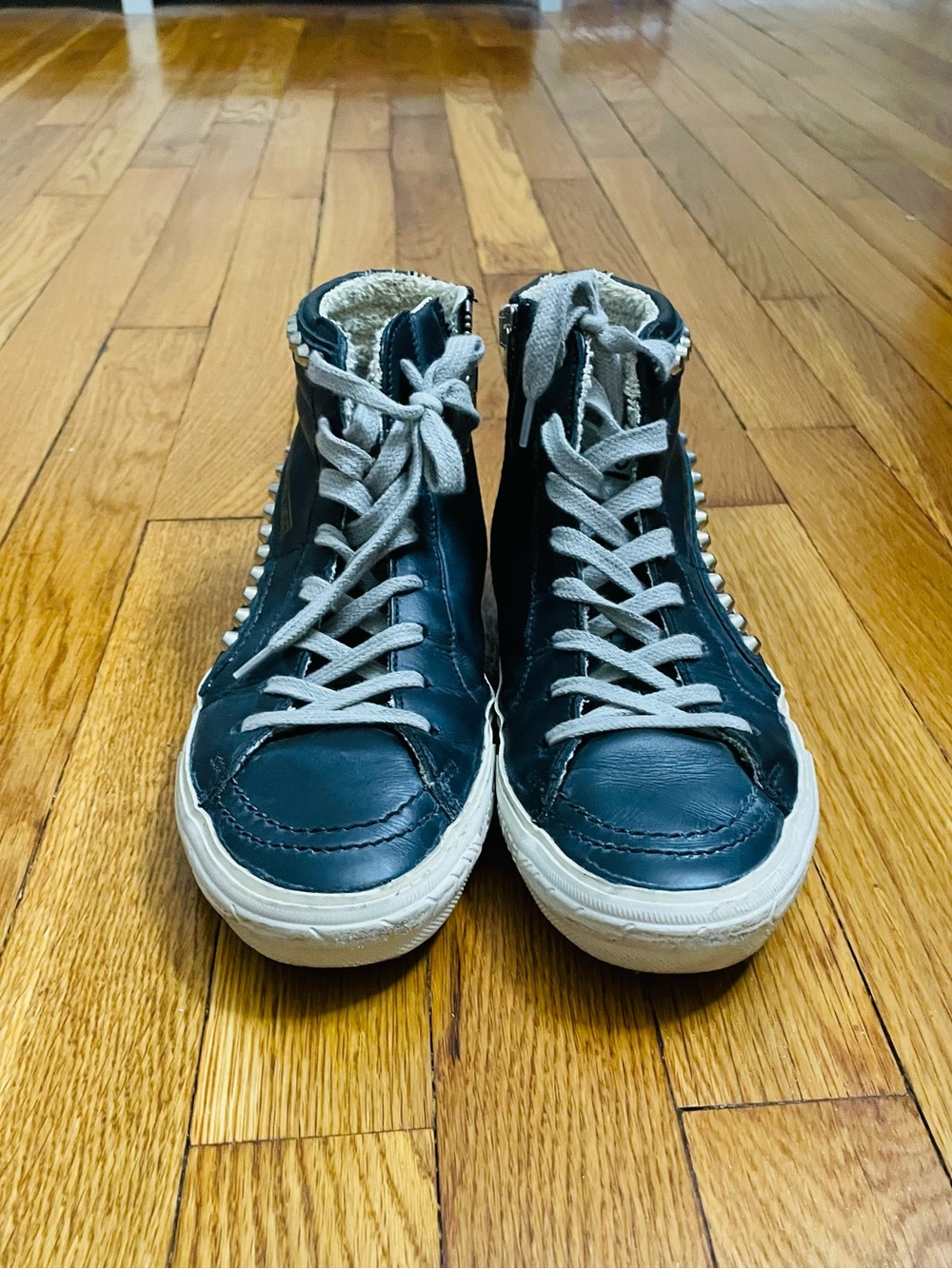 Golden Goose Dark Teal High-Top Sneakers with Studs